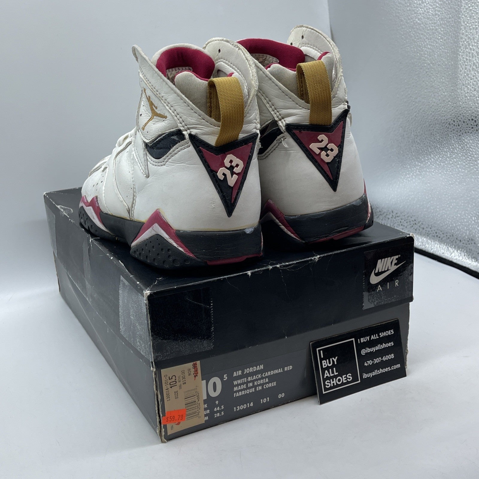 Size 10.5 - Air Jordan 7 OG 1992 Cardinal White Gold Leather (130014-101)