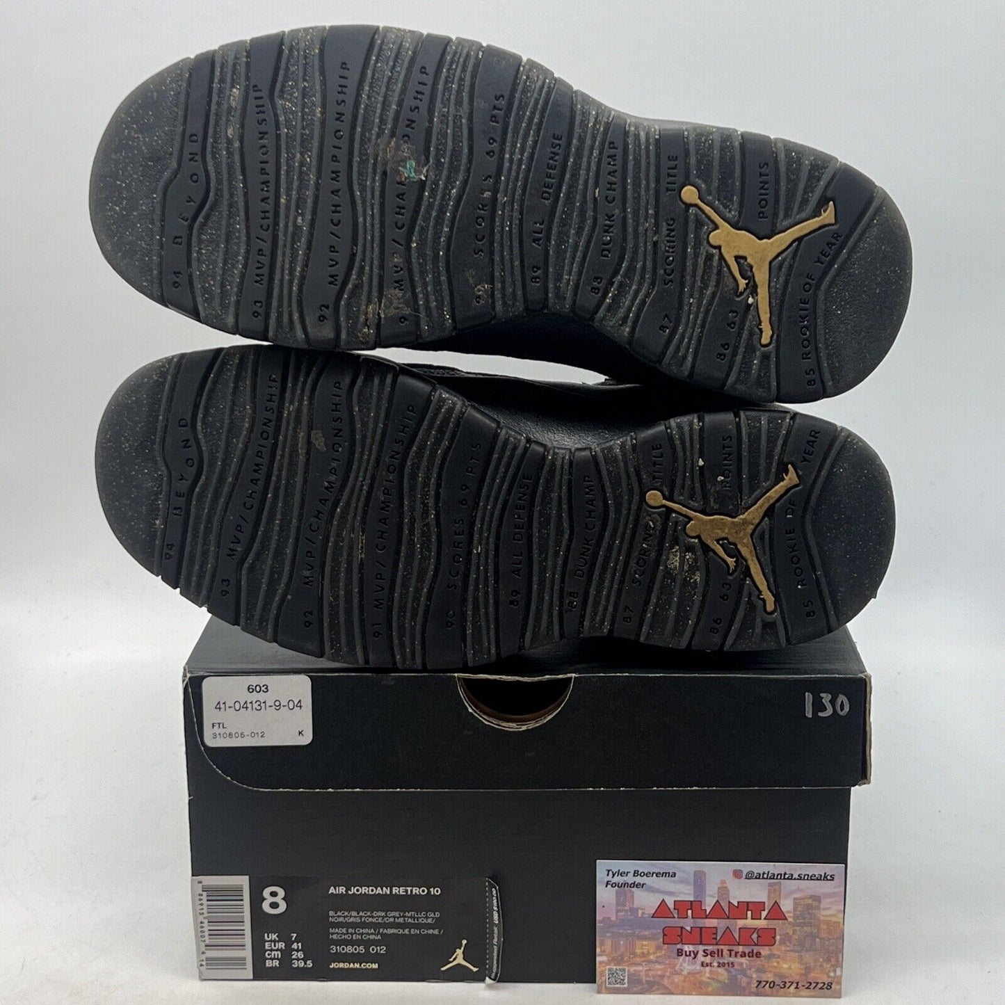 Size 8 - Air Jordan 10 Retro NYC Black Leather Gold (310805-012)