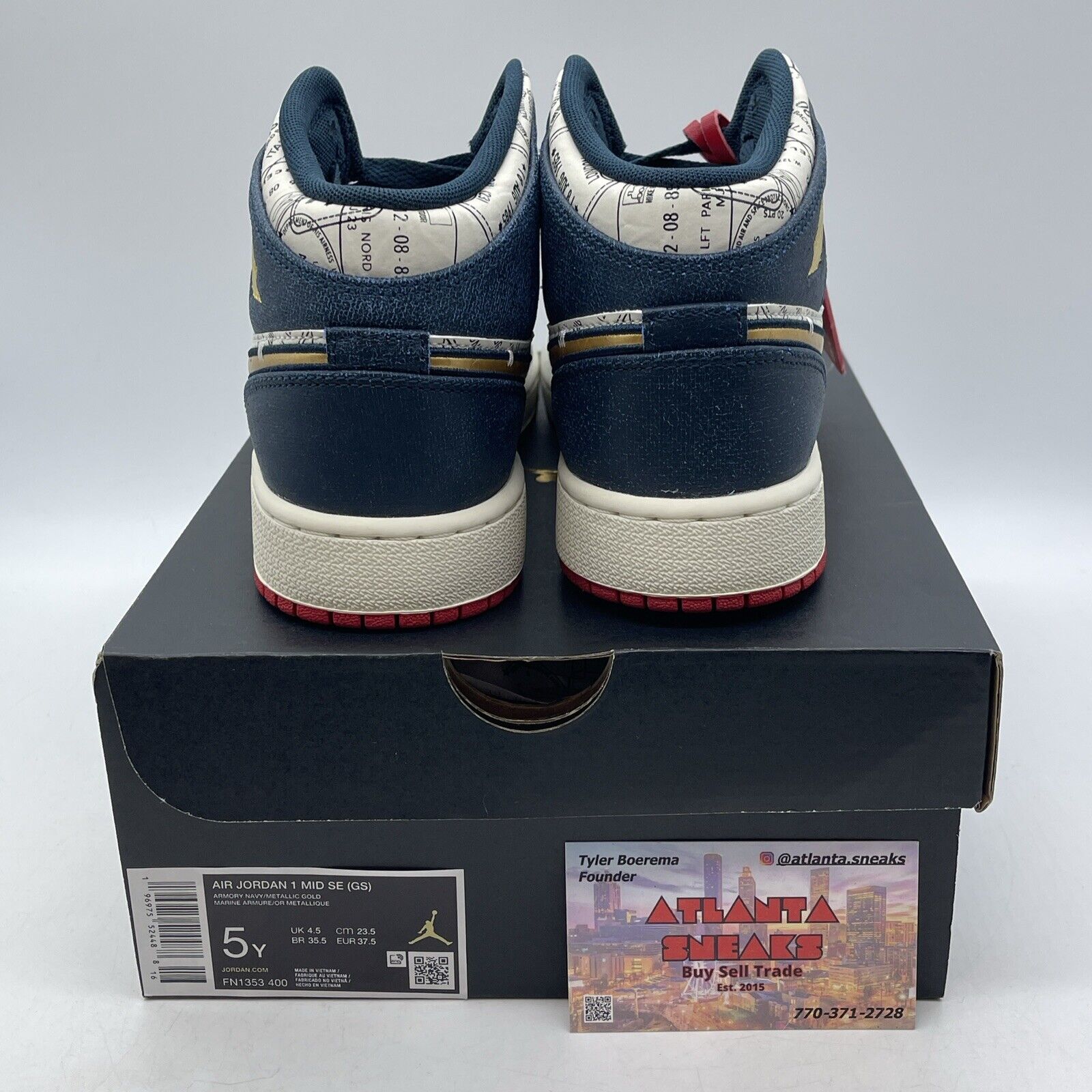 Size 5Y - Air Jordan 1 Mid Take Flight Armory Navy Gold White  (FN1353-400)