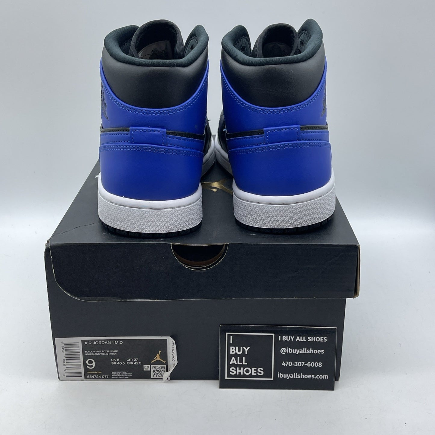 Size 9 - Jordan 1 Mid Hyper Royal Black Blue Leather (554724-077)