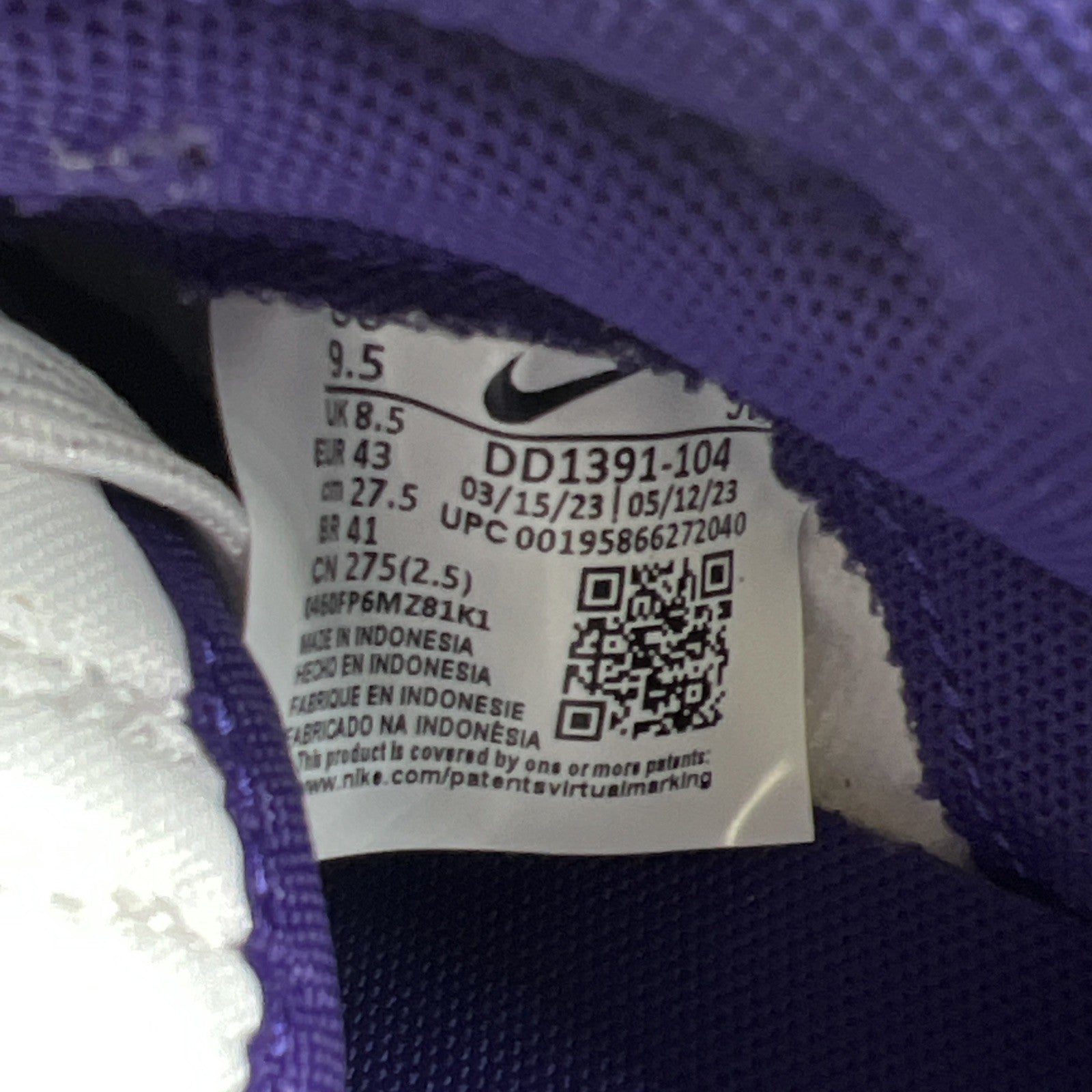 Size 9.5 - Nike Dunk Low Retro Court Purple 2022 (DD1391-104)