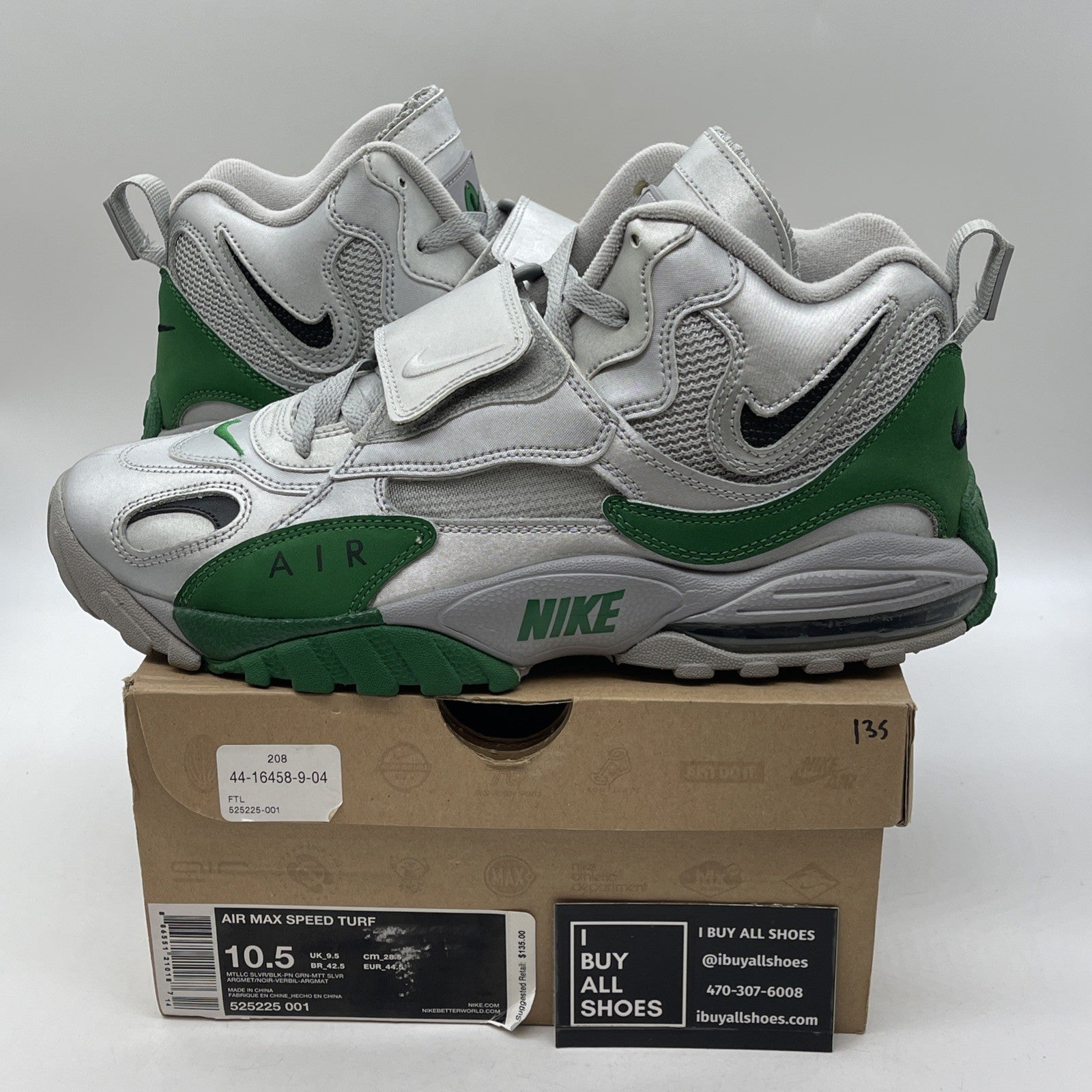 Size 10.5 - Nike Air Max Speed Turf Silver Black Green Leather (525225-001)