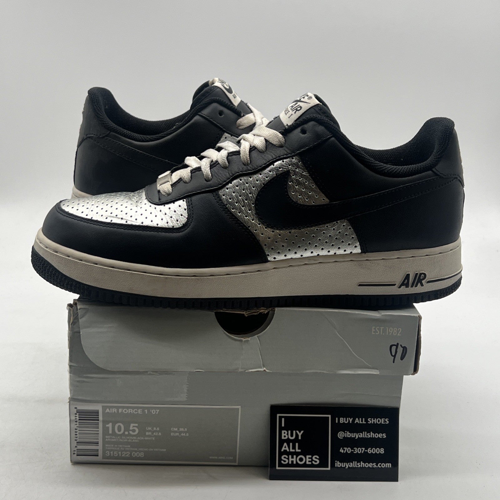 Size 10.5 - Nike Air Force 1 '07 Metallic Silver (315122-008)