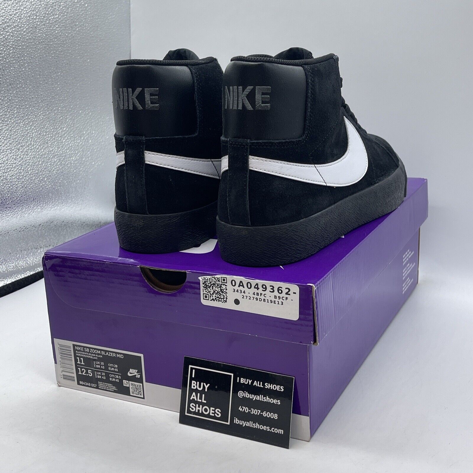 Size 11 - Nike Zoom Blazer SB Mid Black White Suede Leather (864349-007)