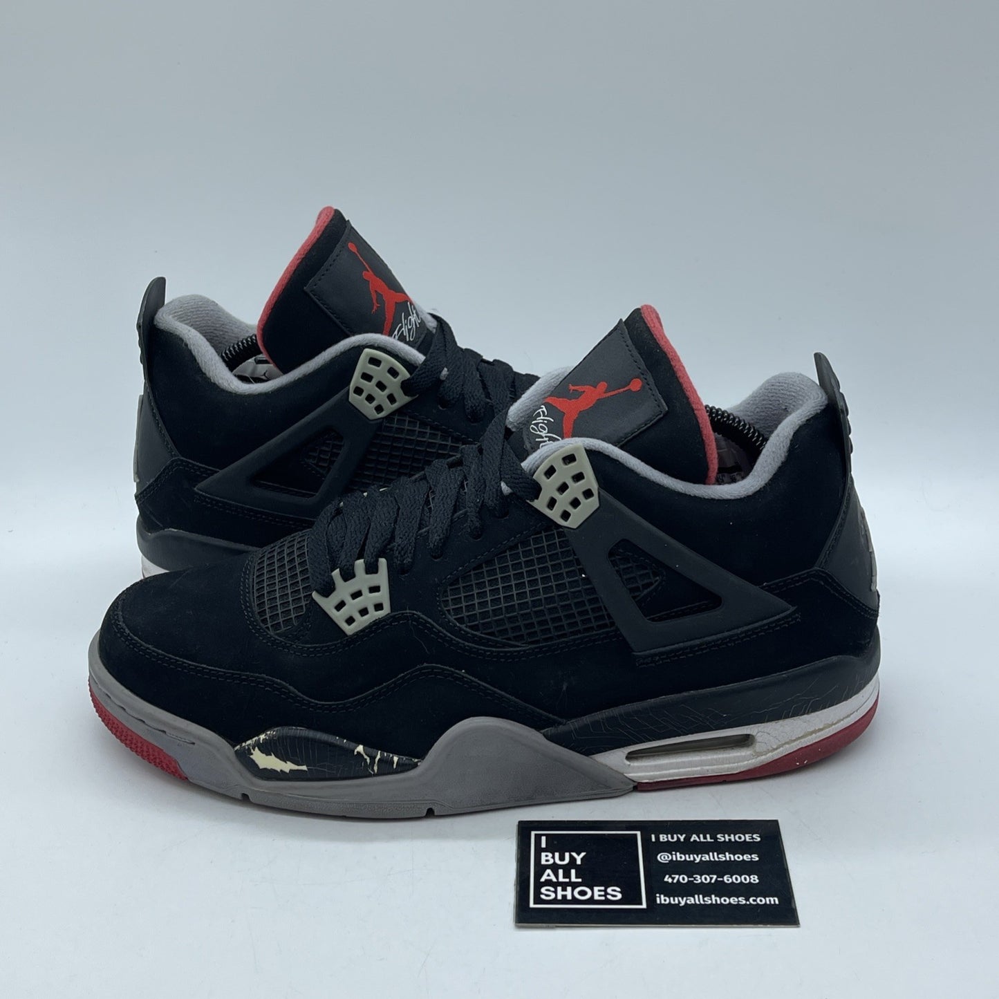 Size 9.5 - Jordan 4 Retro bred release Black Grey Suede (308497-089)