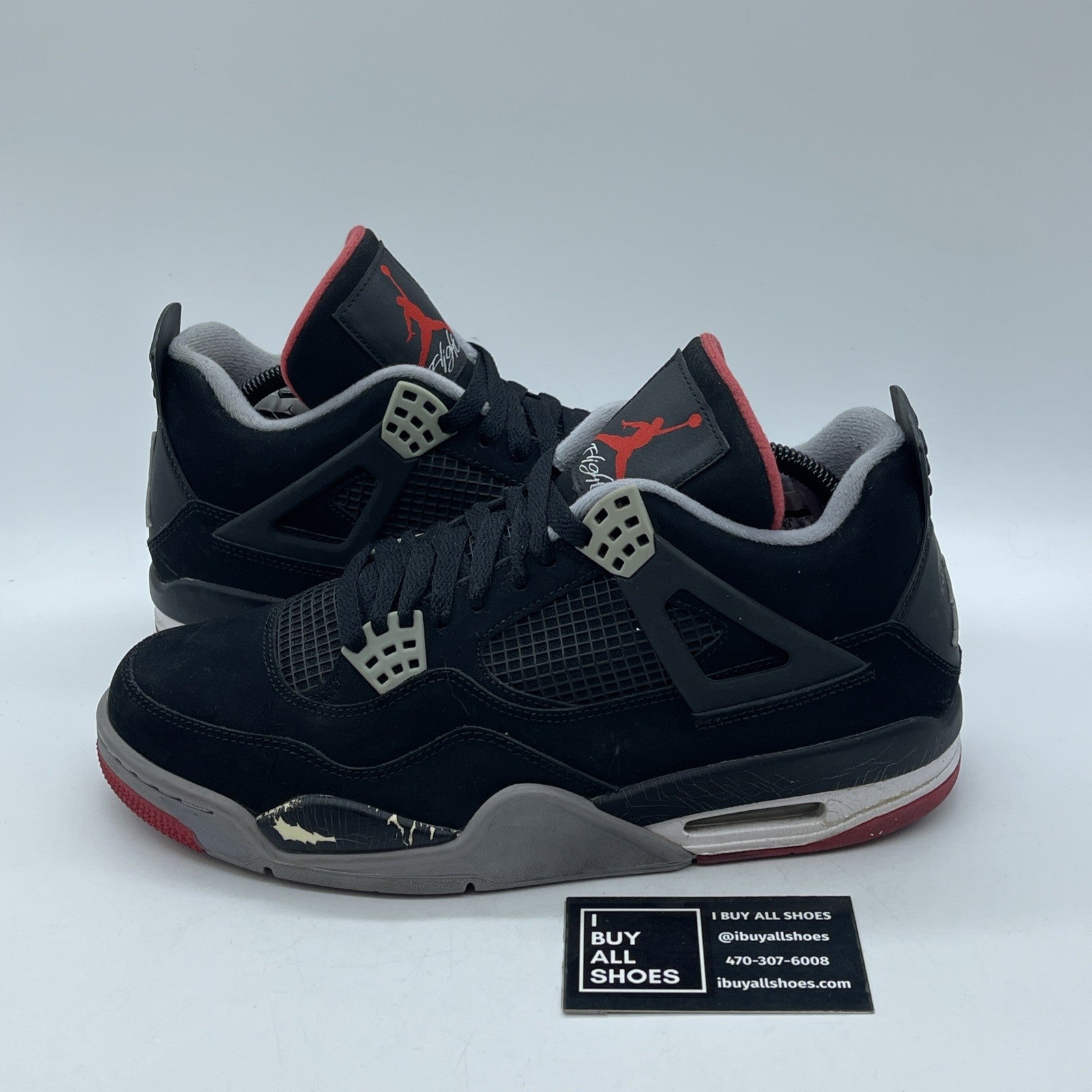 Size 9.5 - Jordan 4 Retro bred release Black Grey Suede (308497-089)