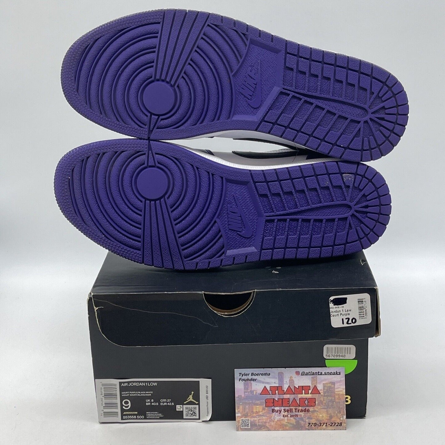 Size 9 - Air Jordan 1 Low Court Purple White Black Leather (553558-500)