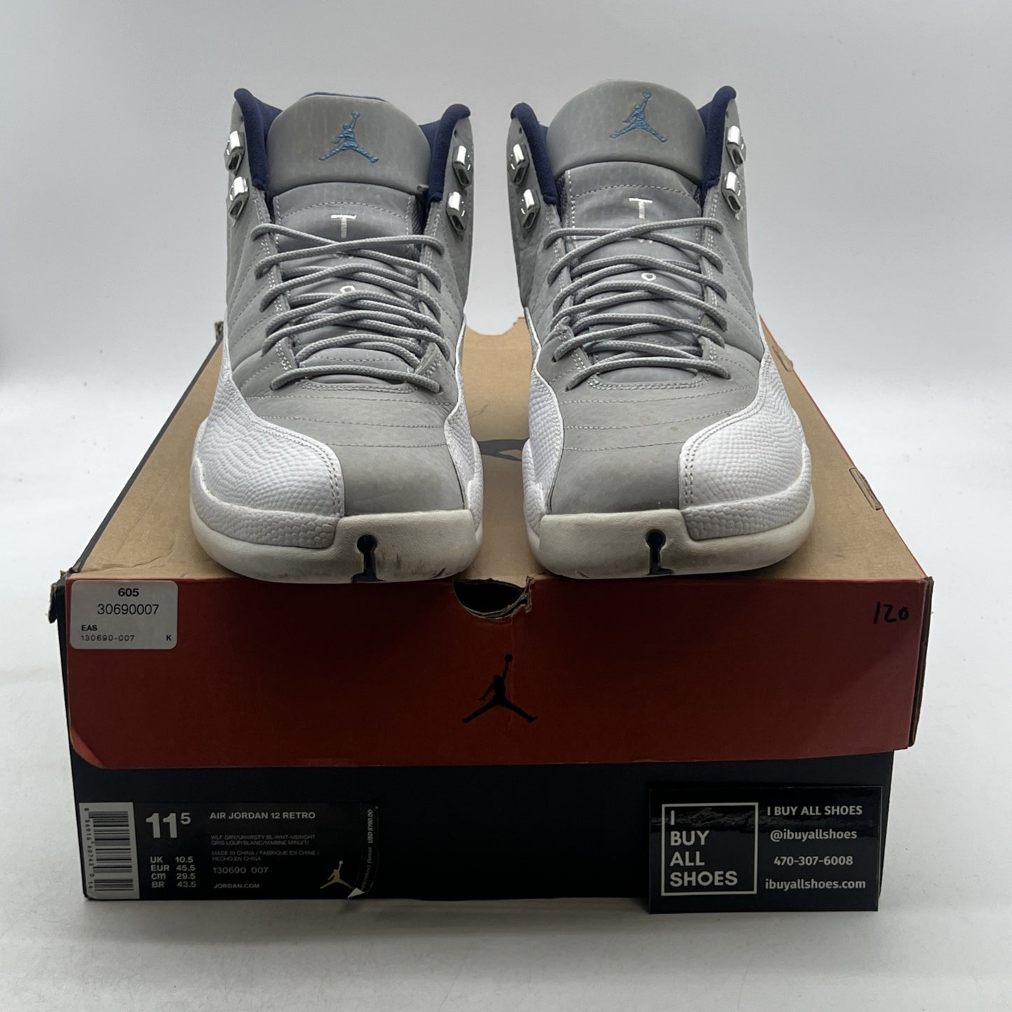 Size 11.5 - Air Jordan 12 Retro Grey University Blue (130690-007)