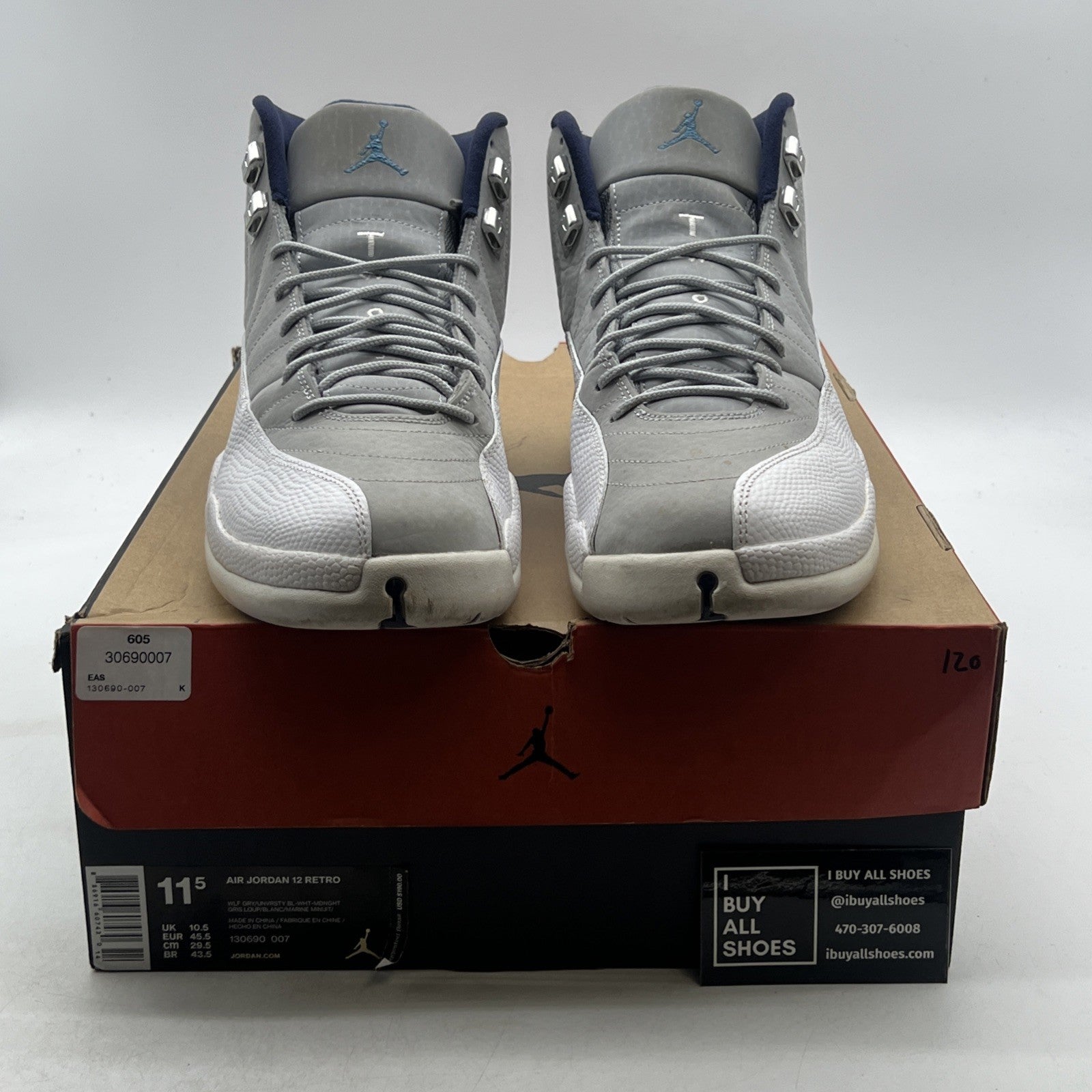 Size 11.5 - Air Jordan 12 Retro Grey University Blue (130690-007)