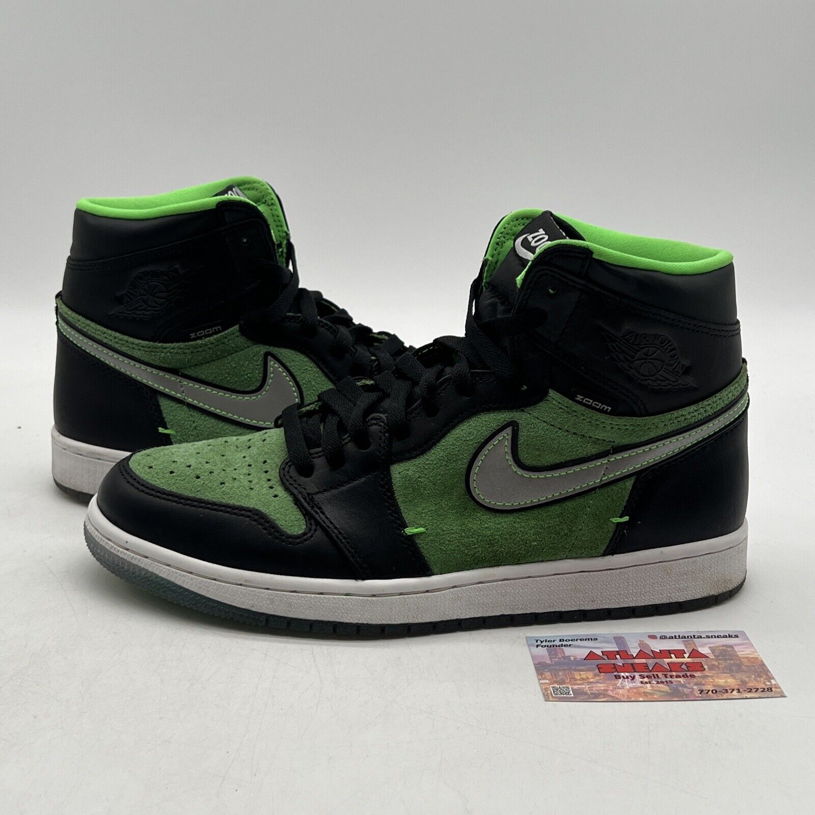 Size 9.5 - Air Jordan 1 Zoom High Zen Green Black White Suede (CK6637-002)