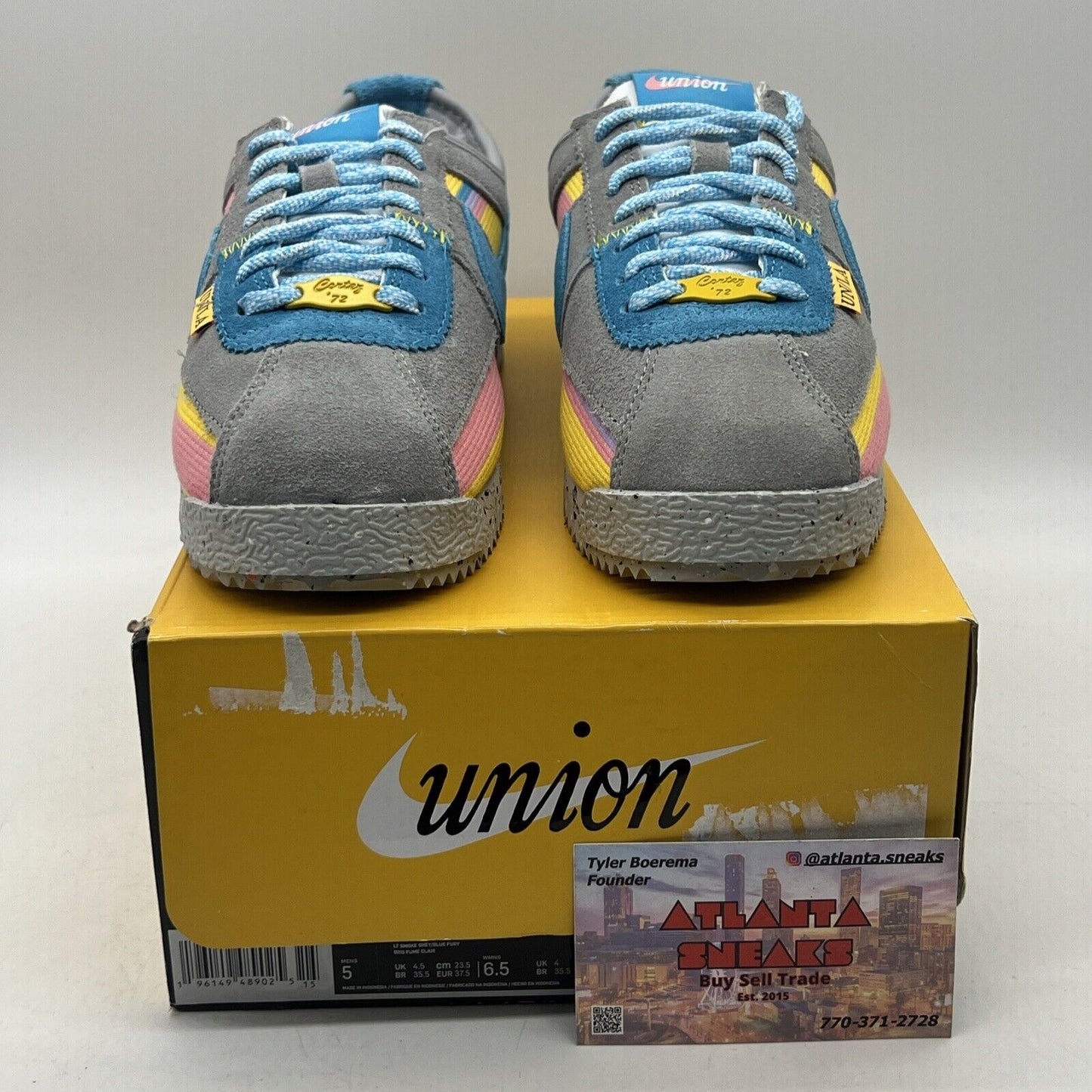 Size 5 - Nike Union LA x Cortez SP Smoke Grey Blue Suede Yellow (DR1413-002)