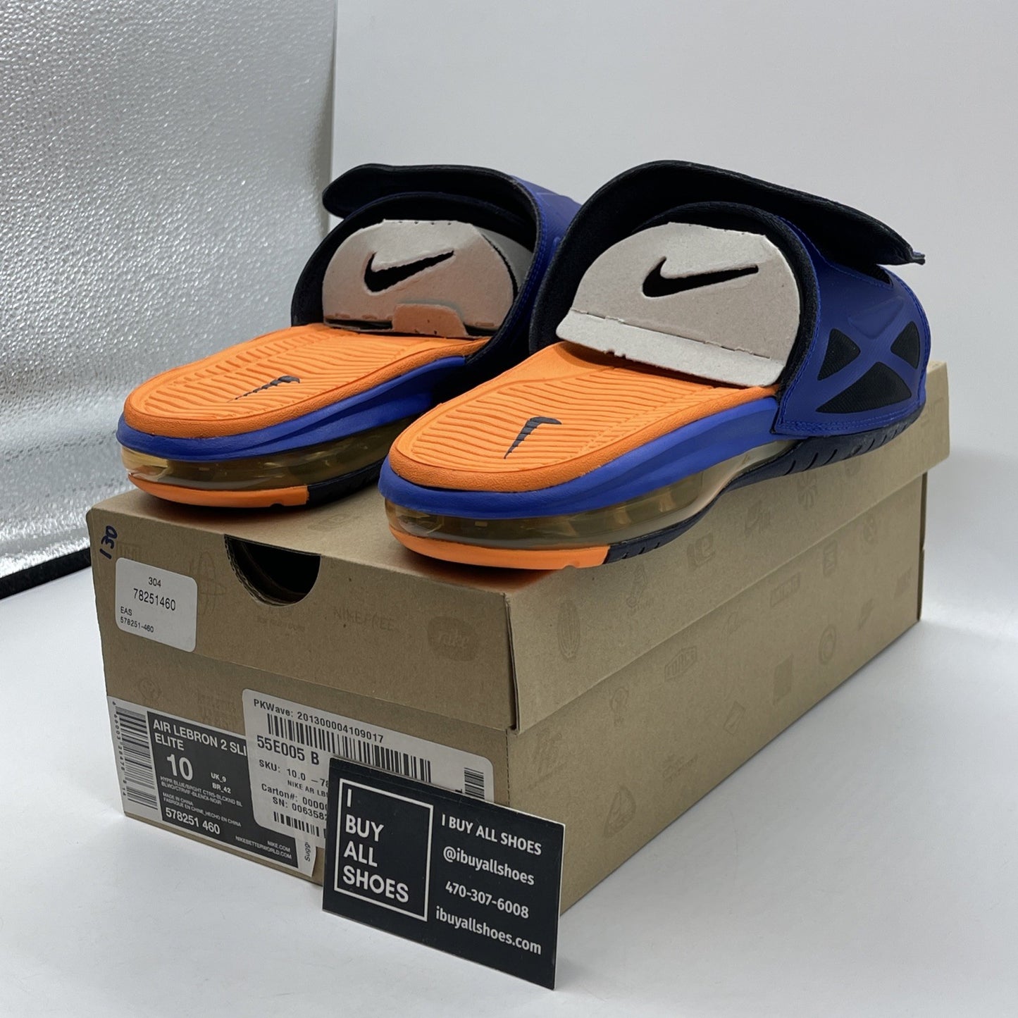 Size -10 Nike Air Max Lebron 2 Slide Elite Blue Black (578351-460)