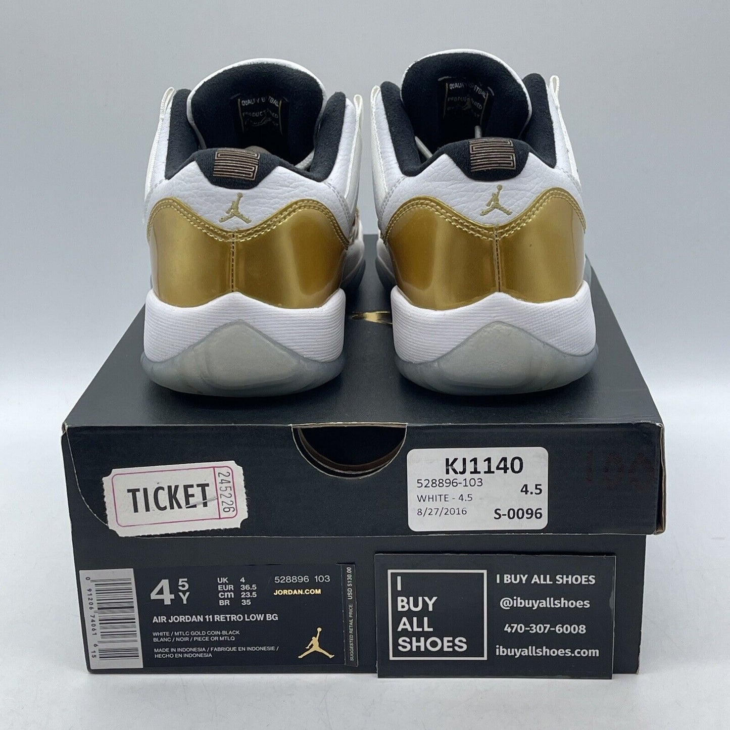 Size 4.5 - Air Jordan 11 Retro Low Closing Ceremony Gold White (528896-103)