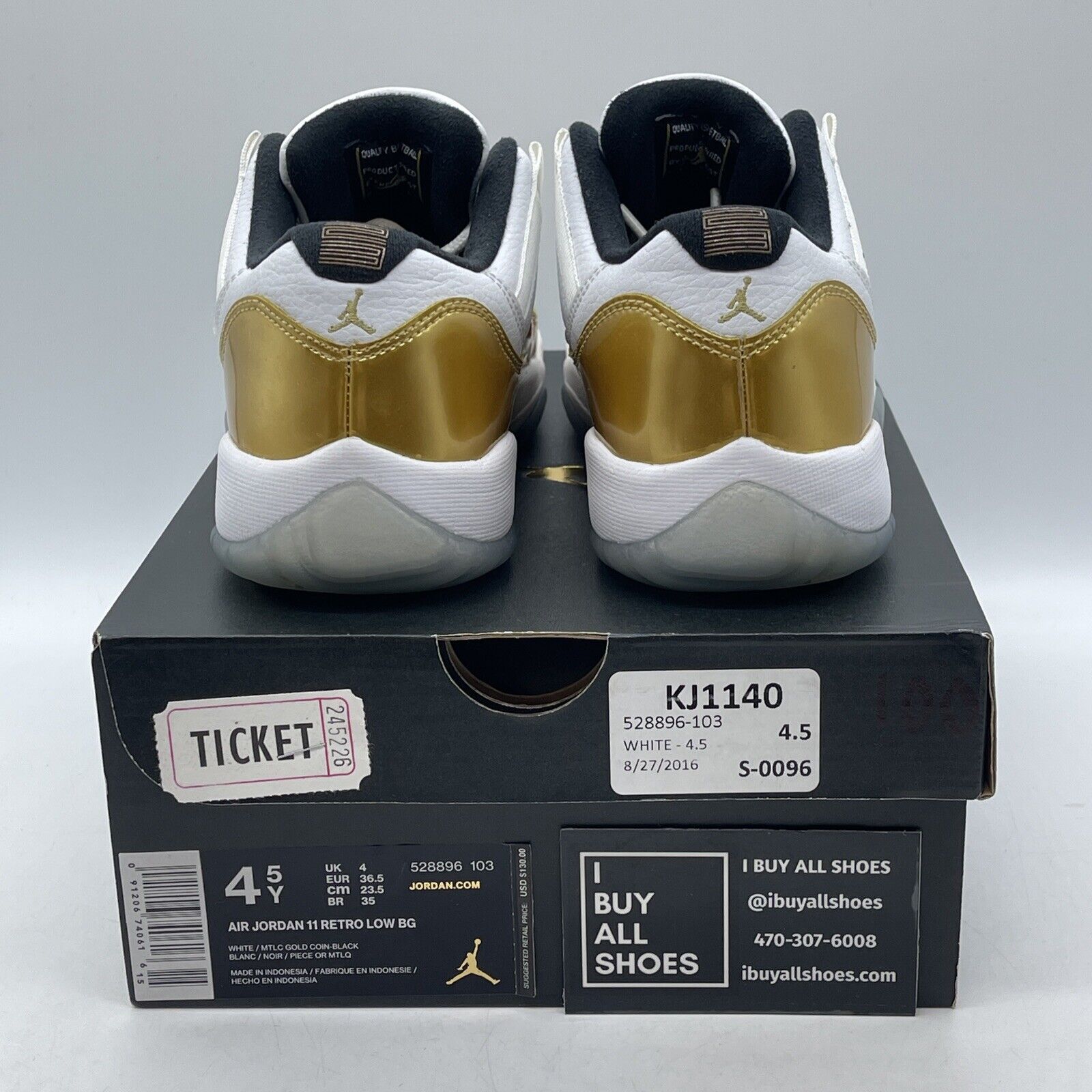Size 4.5 - Air Jordan 11 Retro Low Closing Ceremony Gold White (528896-103)