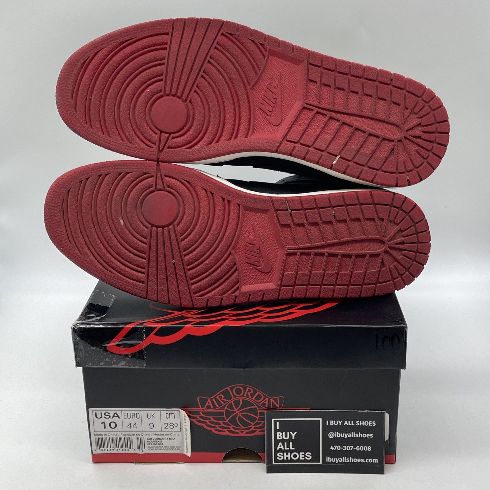Size 10 - Air Jordan 1 Nouveau Mid Black Red White Suede (651232-007)