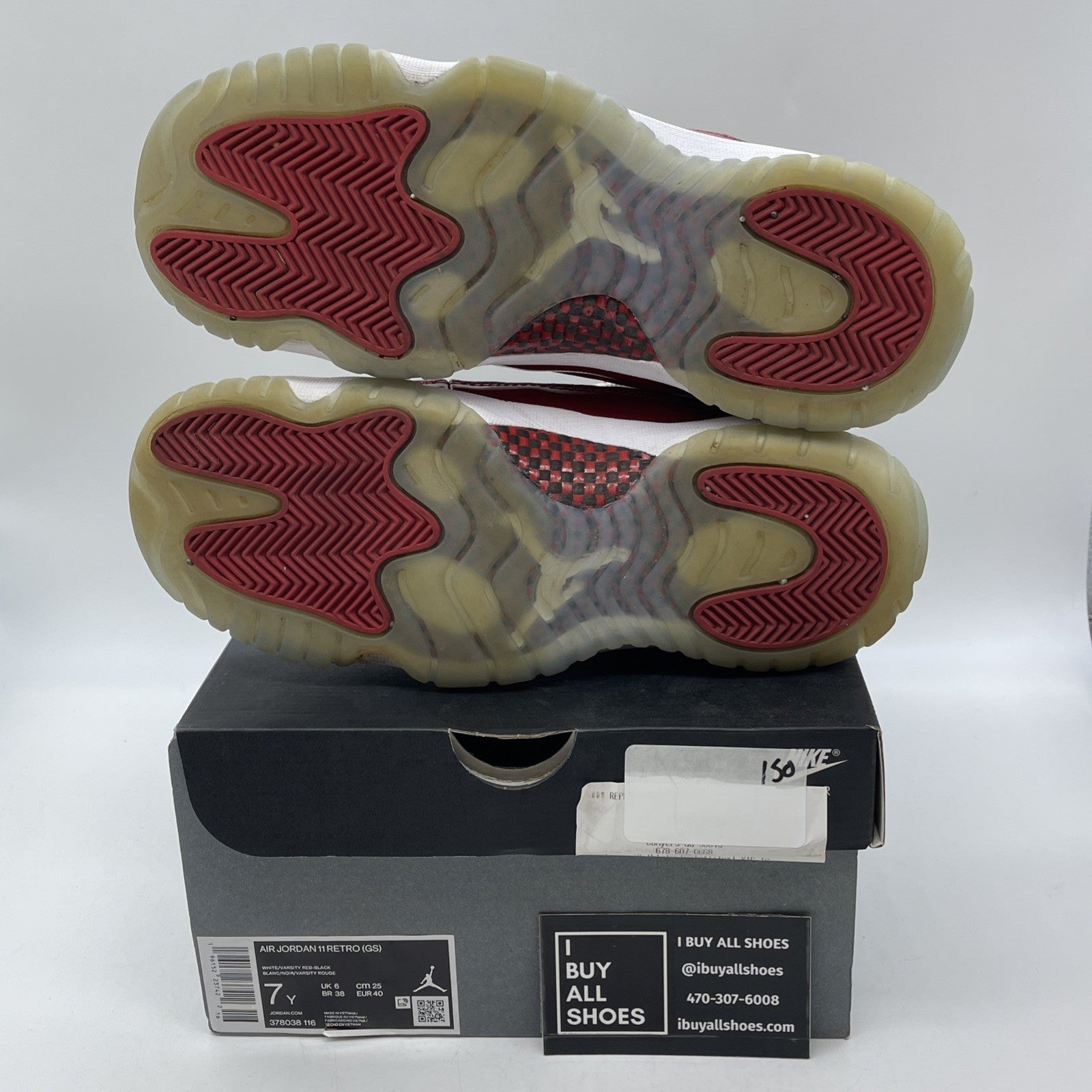 Size 7Y (GS) - Jordan 11 Retro Mid Cherry Red White Leather