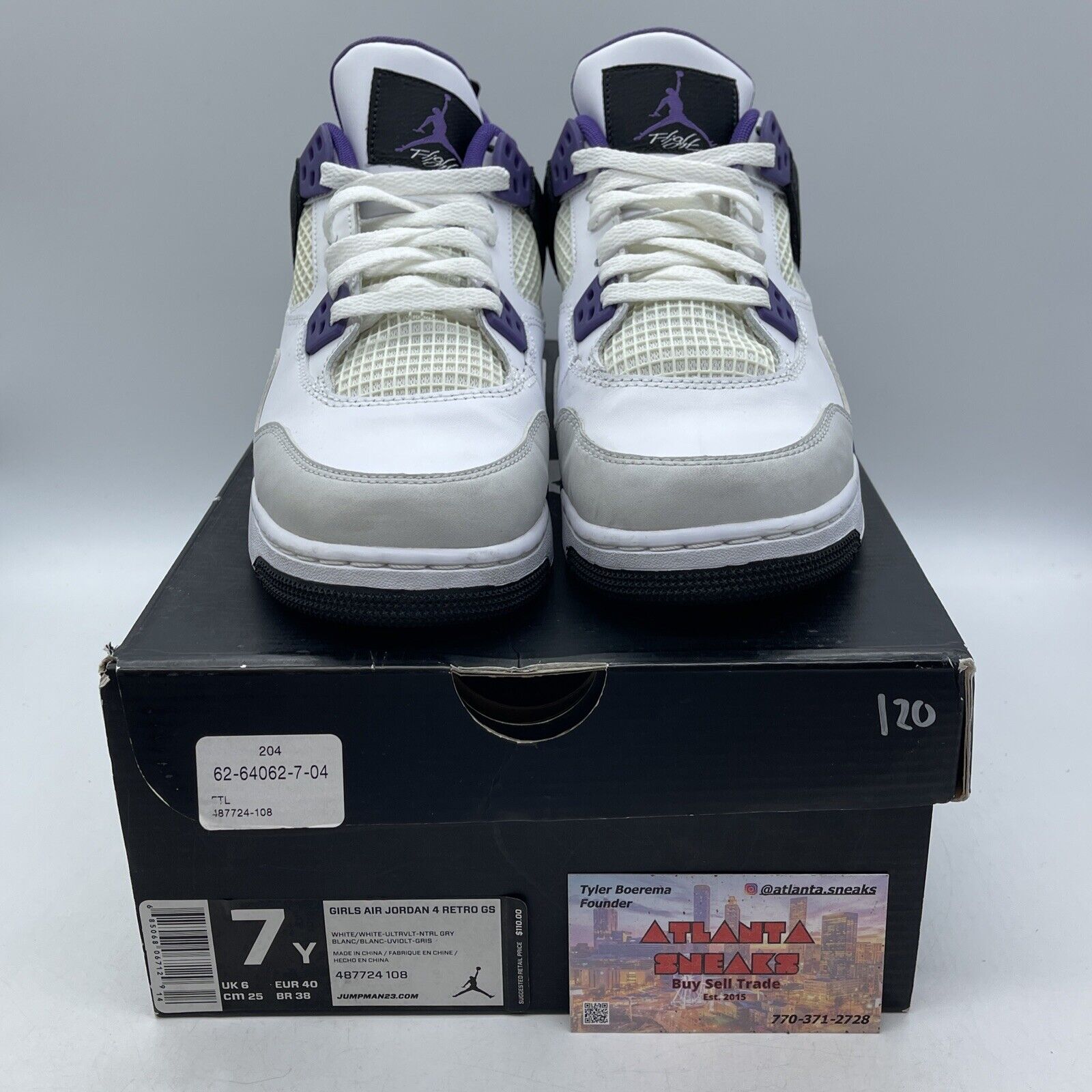 Size 7Y - Air Jordan 4 Ultraviolet White Purple White Leather (487724-108)