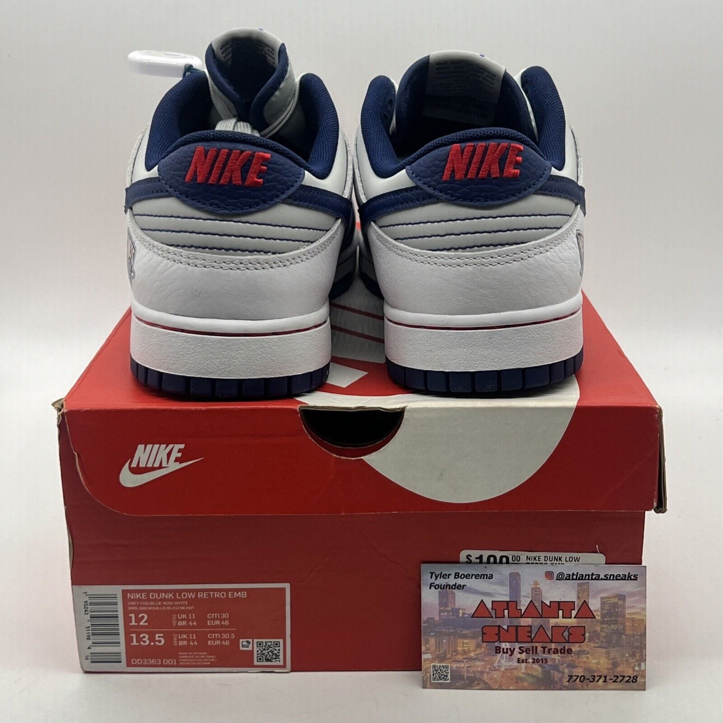 Size 12 - Nike NBA x Dunk EMB Low 75th Anniversary - Nets Navy White DD3363-001