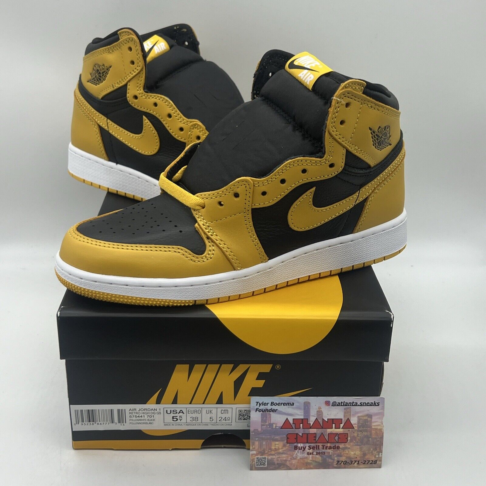 Size 5.5Y - Jordan 1 Retro OG High Pollen Brand New Og All Leather Black Yellow