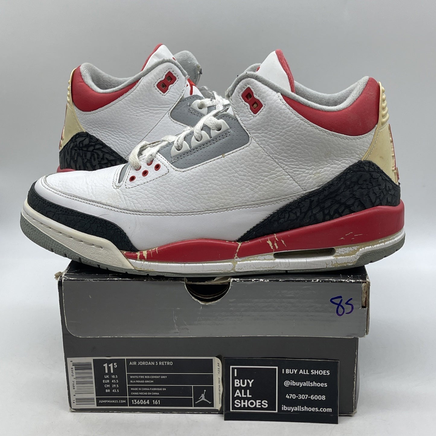 Size 11.5 - Air Jordan 3 Retro 2007 Fire Red (136064-161)