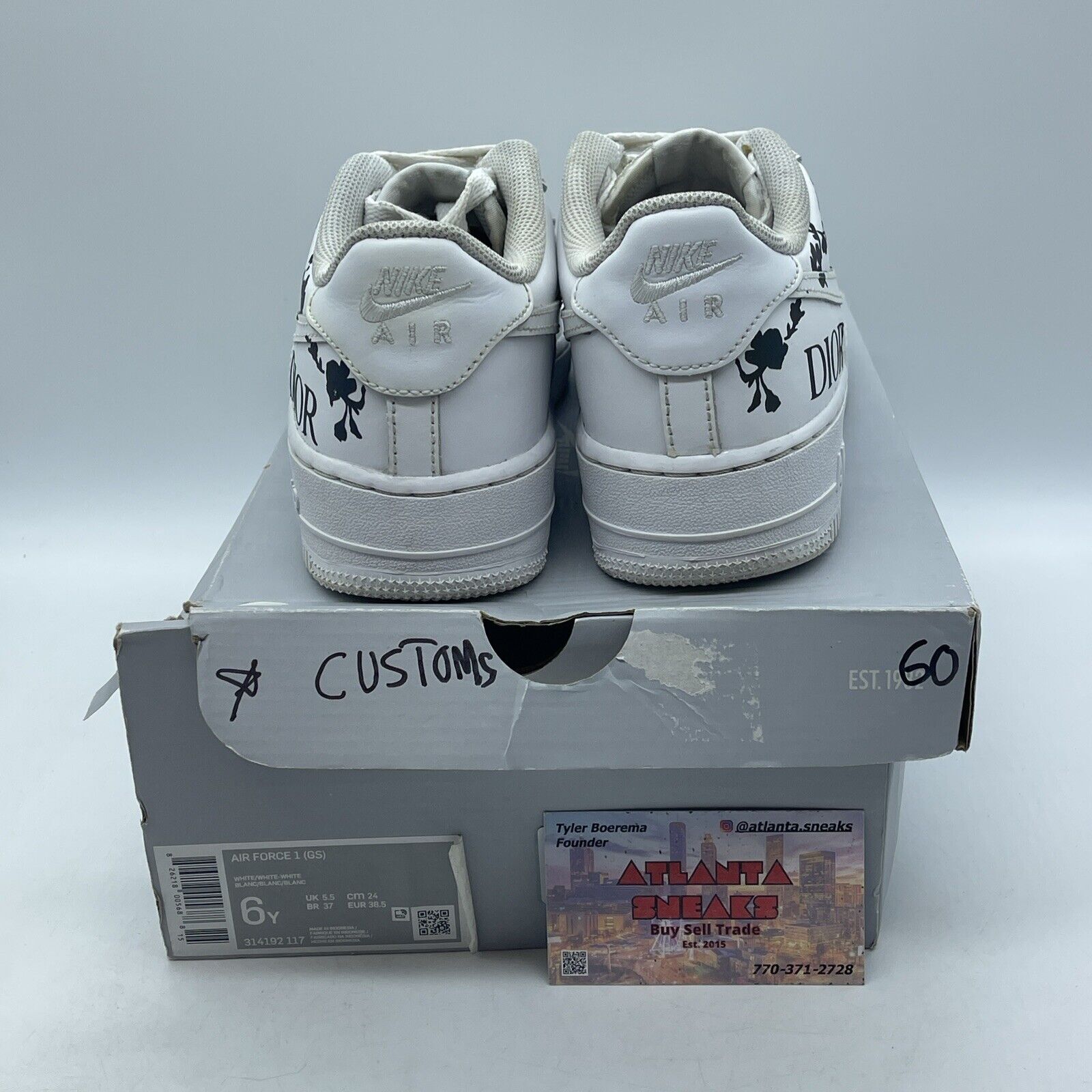 Size 6Y (GS) - Nike Air Force 1 Low White Black Leather Customs (314192-117)