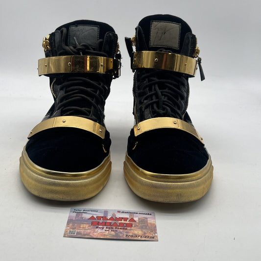 Size 12 - Giuseppe Zanotti Women’s High Top Sneakers Navy Suede W/ Gold