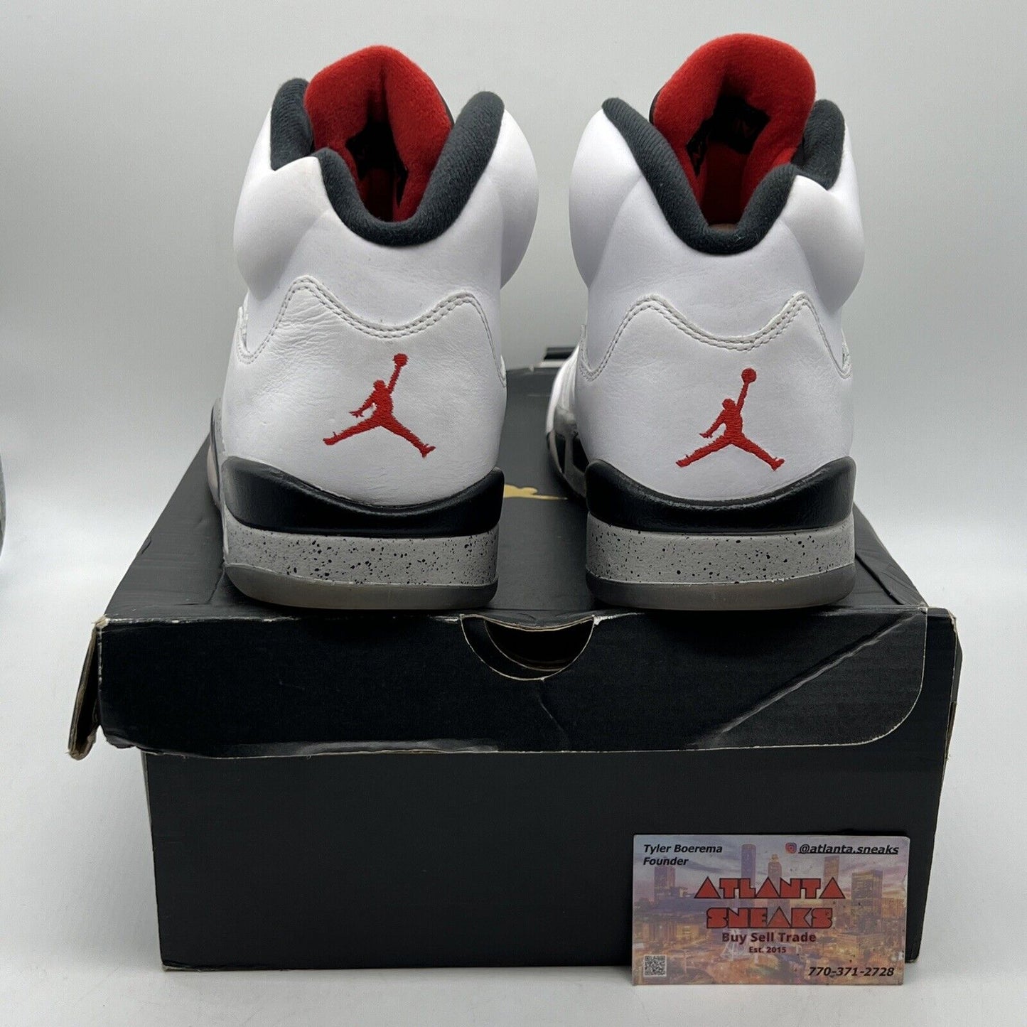 Size 11.5 - Air Jordan 5 Retro White Cement Black White Red Grey Leather Used