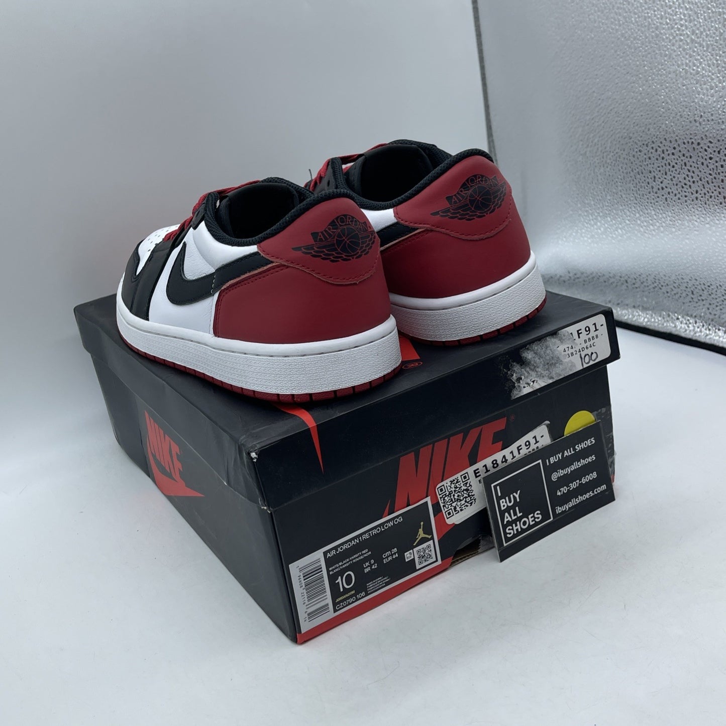 Size 10 - Air Jordan 1 Retro OG Low Black Toe Red White Leather (CZ0790-106)