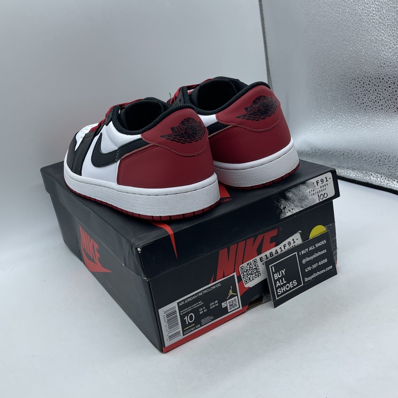 Size 10 - Air Jordan 1 Retro OG Low Black Toe Red White Leather (CZ0790-106)