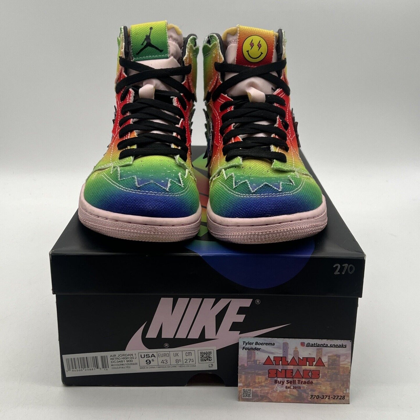 Size 9.5 - Jordan 1 Retro OG High x J Balvin Tie Dye Blue Red Green (DC3481-900)