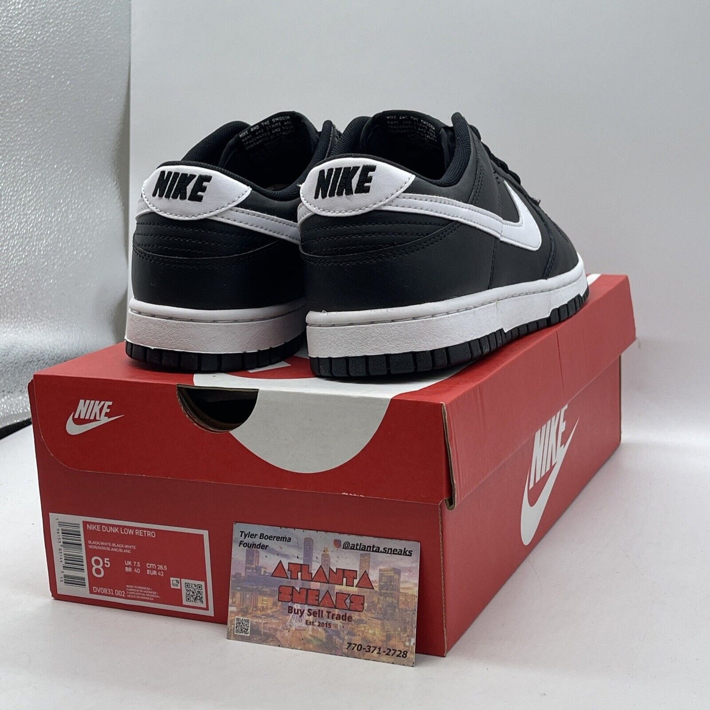 Size 8.5 - Nike Dunk Low Black Panda 2.0 White Leather (DV0831-002)