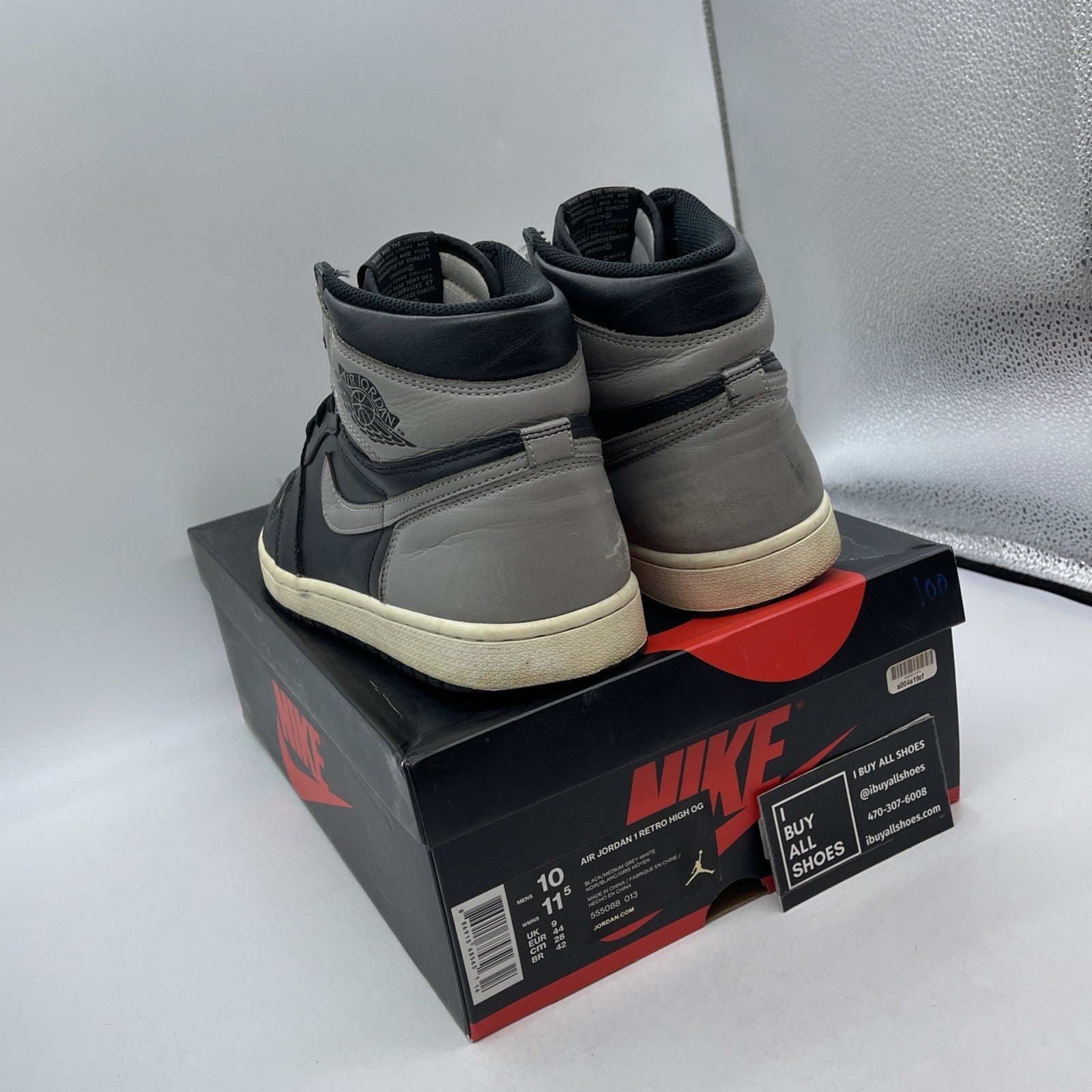 Size 10 - Jordan 1 Retro OG High Shadow Grey Black Leather (555088-013)