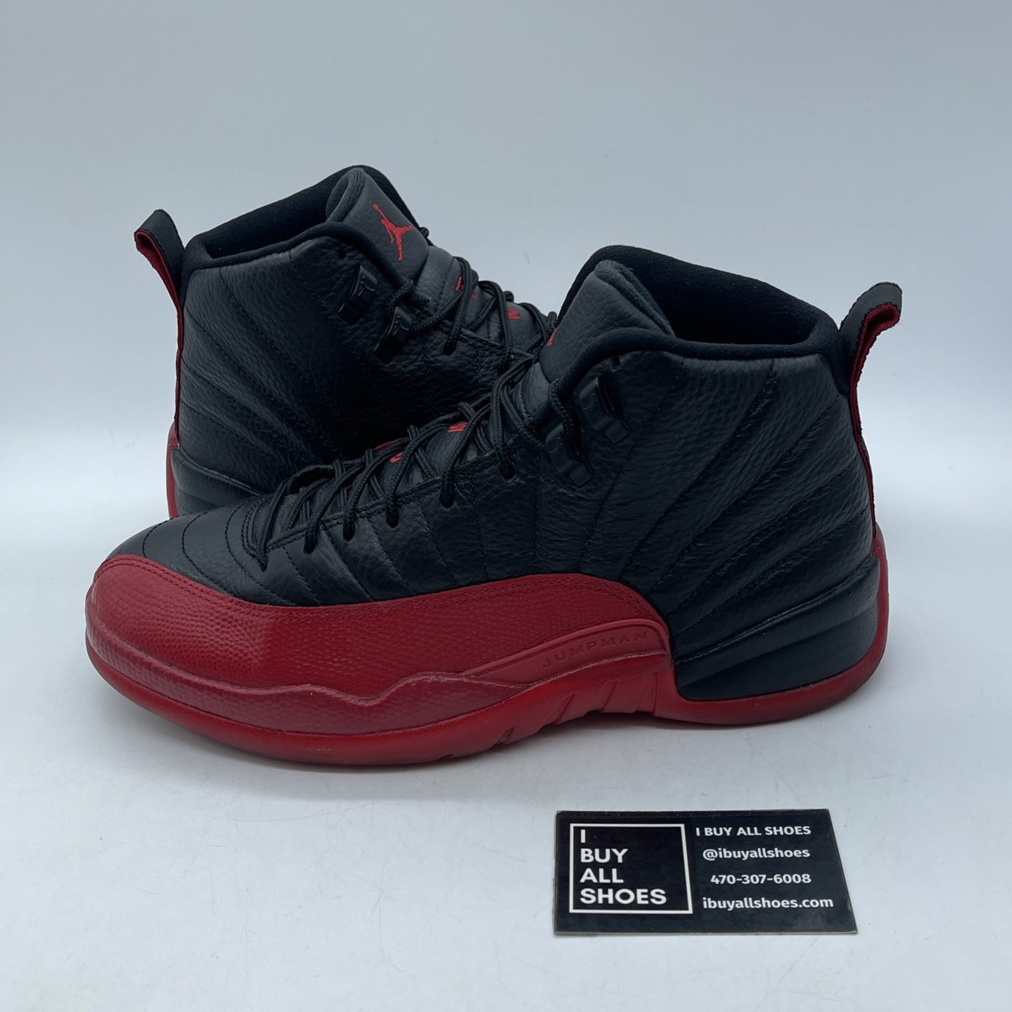 Size 9.5 - Jordan 12 Retro Mid Flu Game Black Red Leather (130690-002)