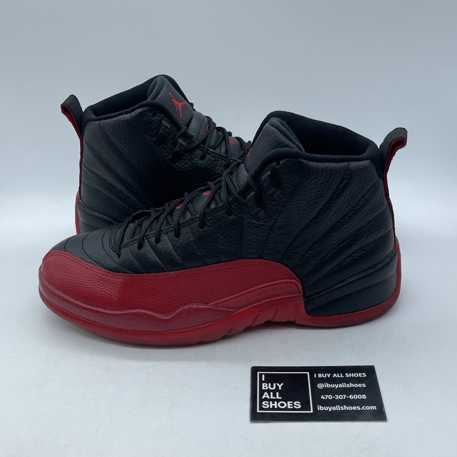 Size 9.5 - Jordan 12 Retro Mid Flu Game Black Red Leather (130690-002)