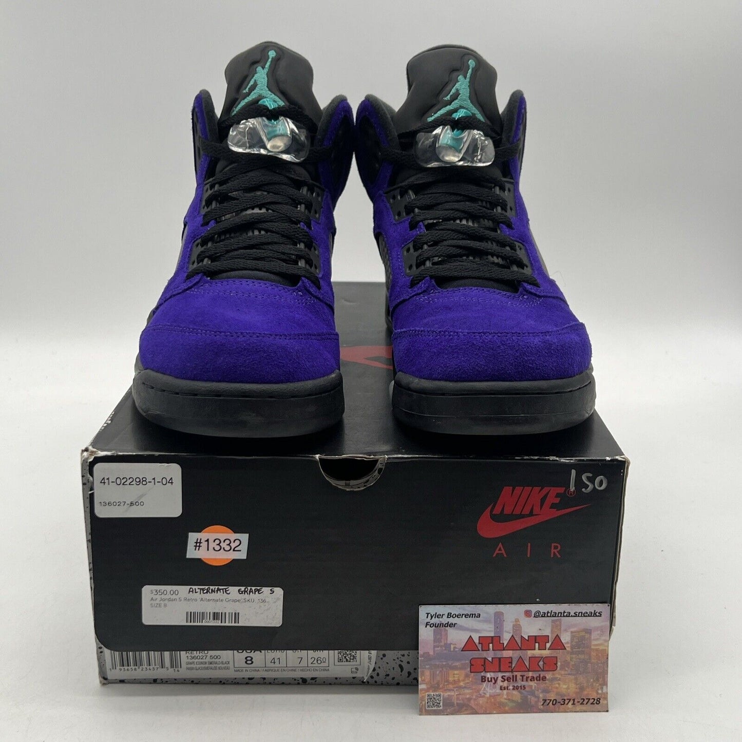 Size 8 - Jordan 5 Retro Alternate Grape 2020 Black Aqua Purple Suede 136027-500