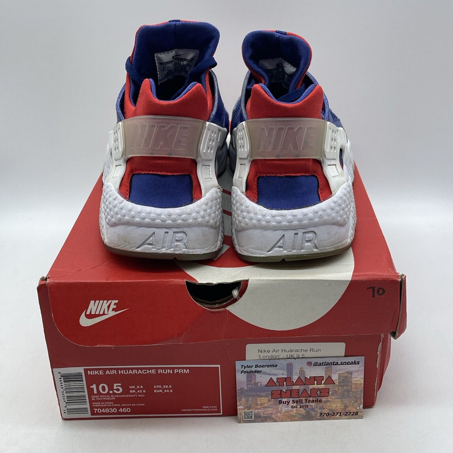 Size 10.5 - Nike Air Huarache Premium London Blue Red Suede White (704830-460)