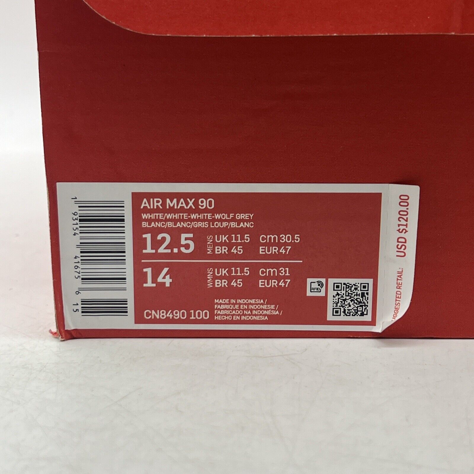 Size 12.5 - Nike Air Max 90 Triple White 2020 Leather (CN8490-100)