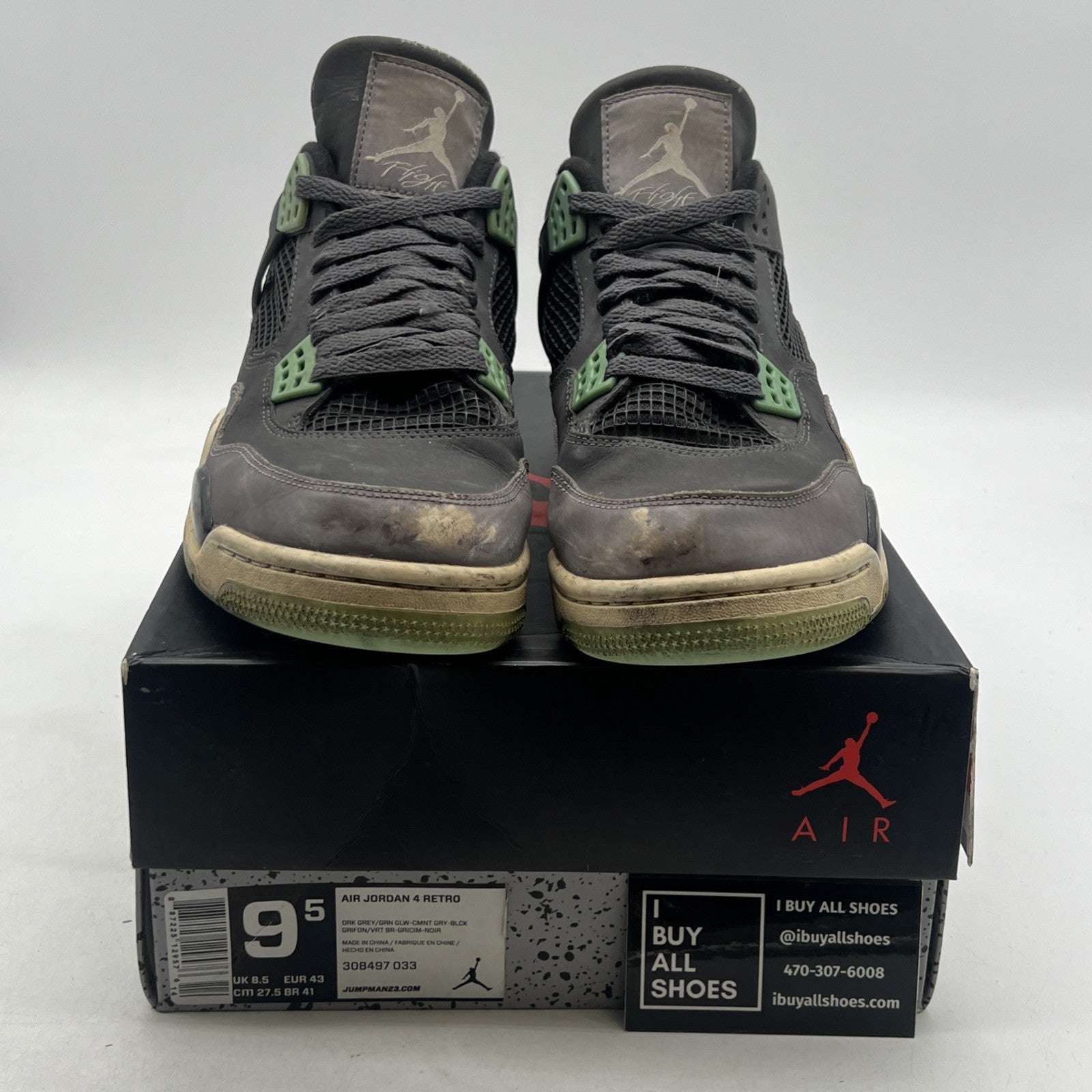 Size 9.5 - Air Jordan 4 Retro Green Glow 2013 (308497-033)