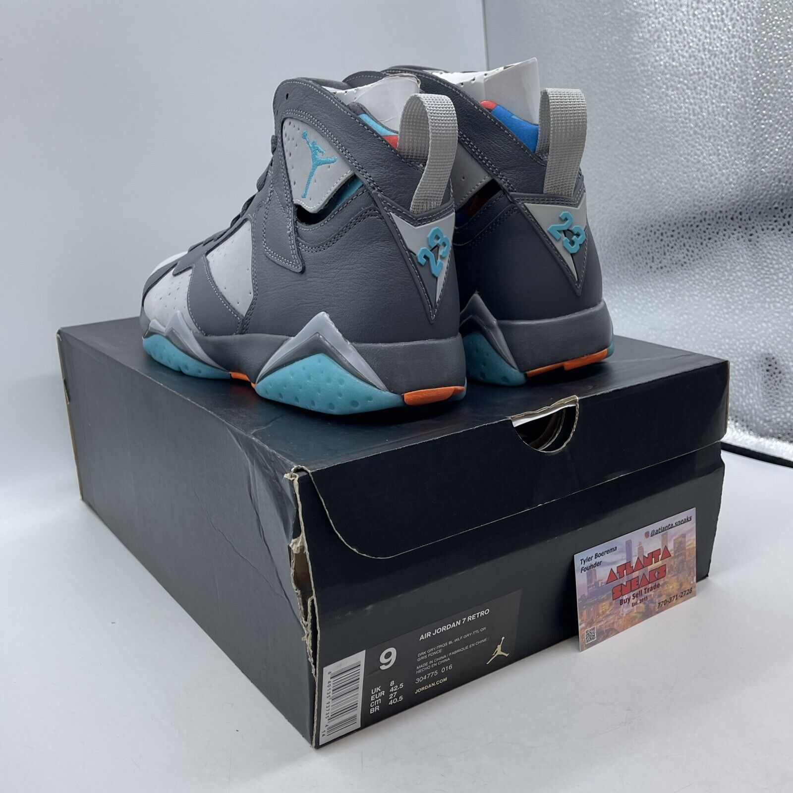 Size 9 - Air Jordan 7 Retro Barcelona Days Grey Blue Orange Suede (304775-016)