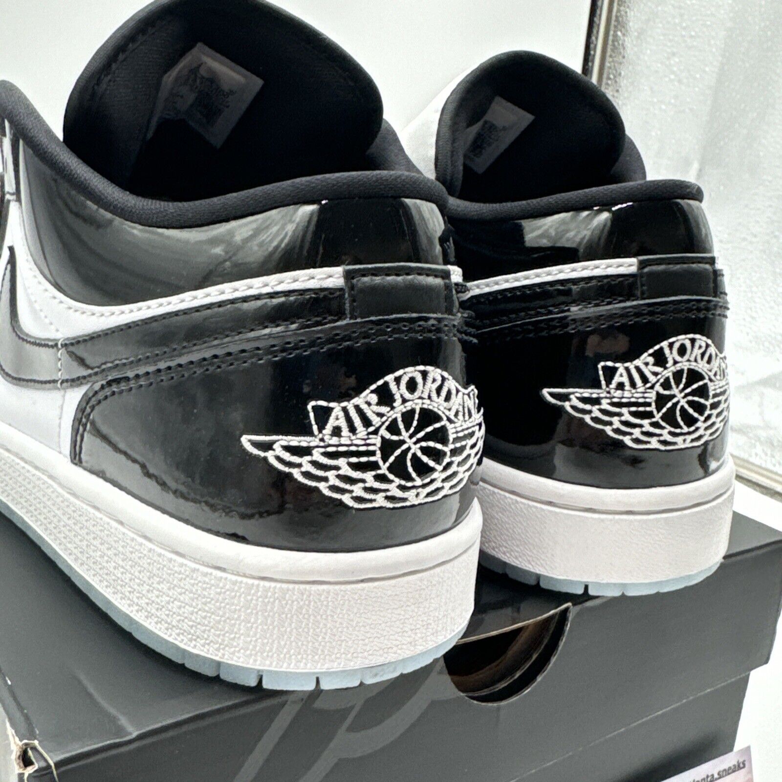 Size 9.5 - Jordan 1 Low SE Concord Black White Patent Leather Tuxedo Icy Soles