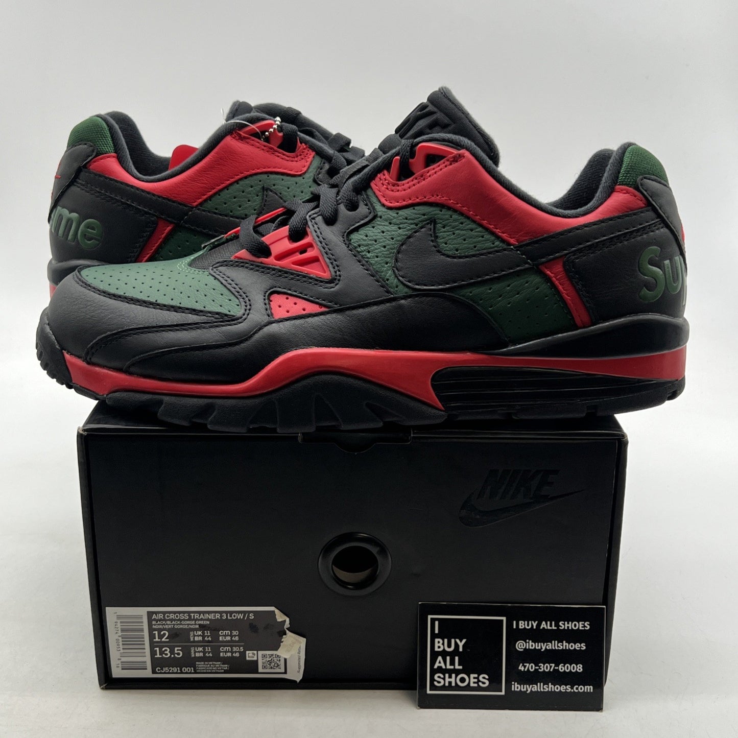 Size 12 - Nike Supreme x Air Cross Trainer 3 Low Black Gorge Green (CJ5291-001)