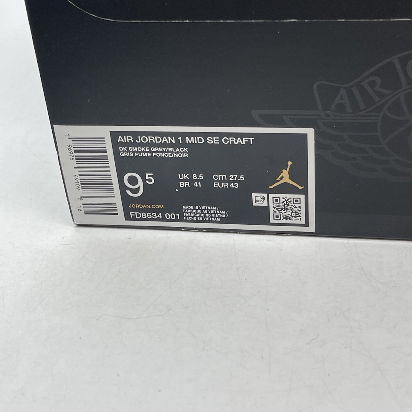 Size 9.5 - Air Jordan 1 SE Craft Mid Dark Smoke Red (FD8634-001)