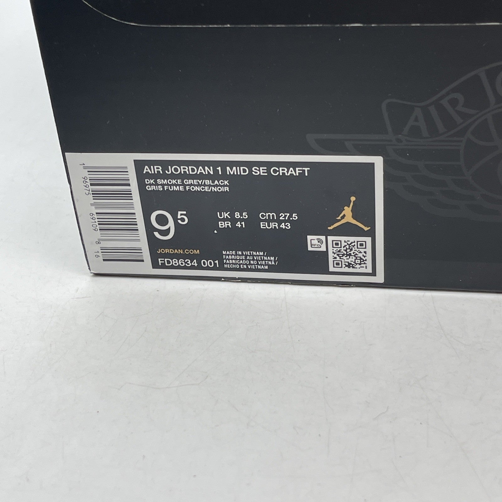 Size 9.5 - Air Jordan 1 SE Craft Mid Dark Smoke Red (FD8634-001)