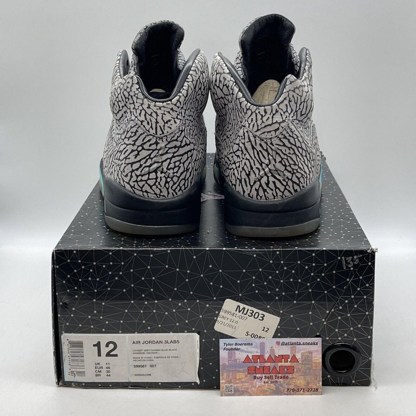 Size 12 - Air Jordan 5 Retro 3Lab5 Black Grey Suede Blue Leather (599581-007)