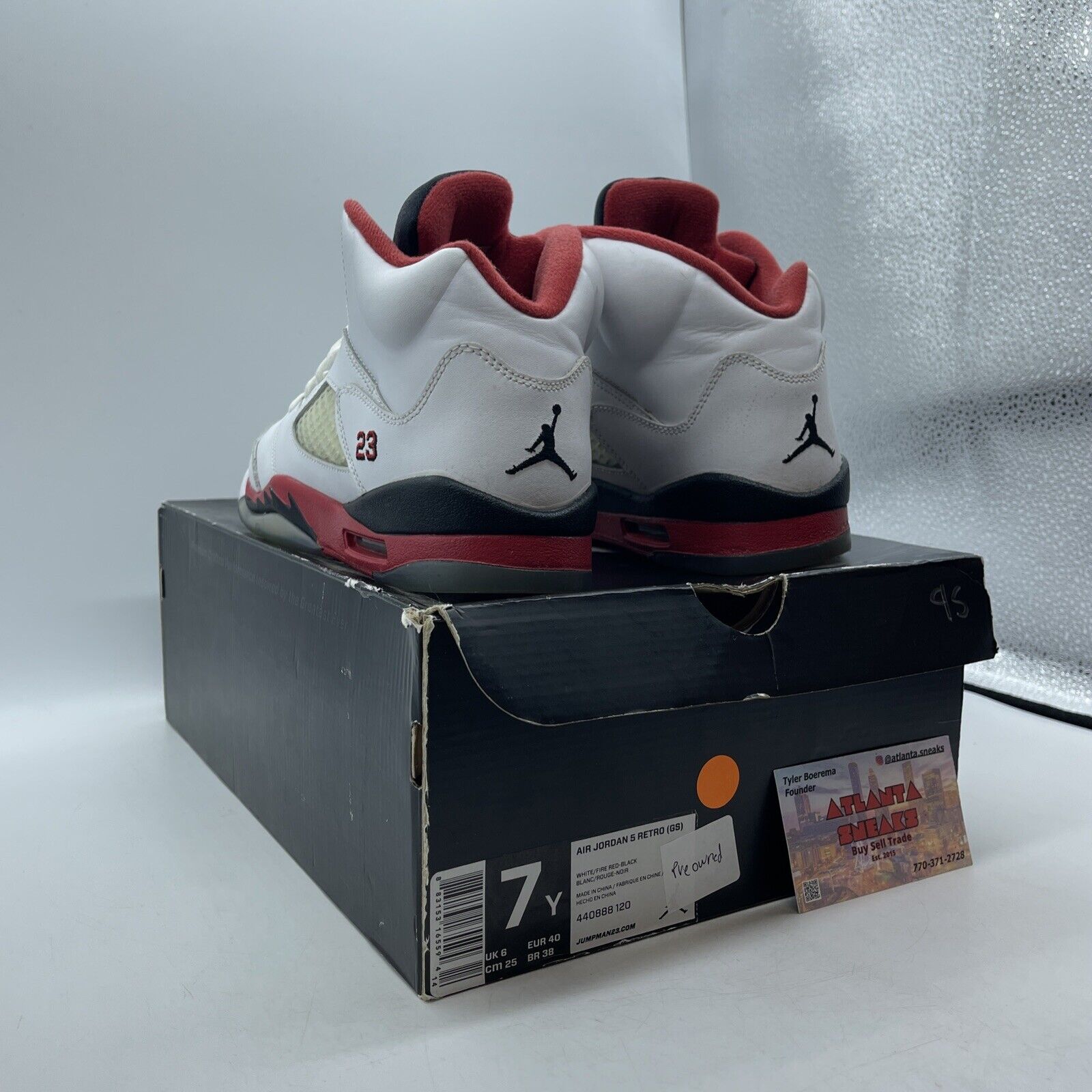 Size 7Y - Air Jordan 5 Retro 2013 Fire Red White Black Leather (440888-120)