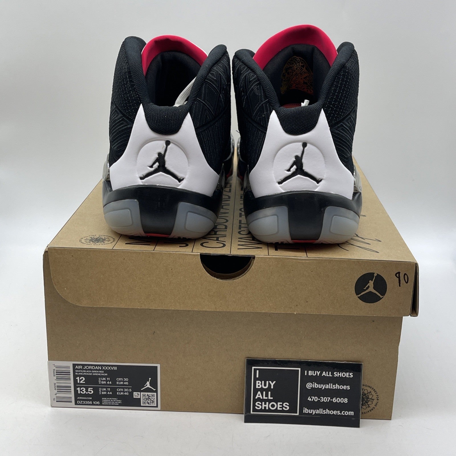 Size 12 - Air Jordan 38 Fundamental Black White Suede Leather (DZ3356-106)