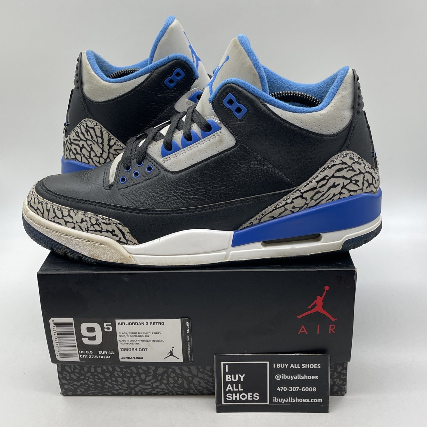 Size 9.5 - Air Jordan 3 Retro Sport Blue (136064-007)