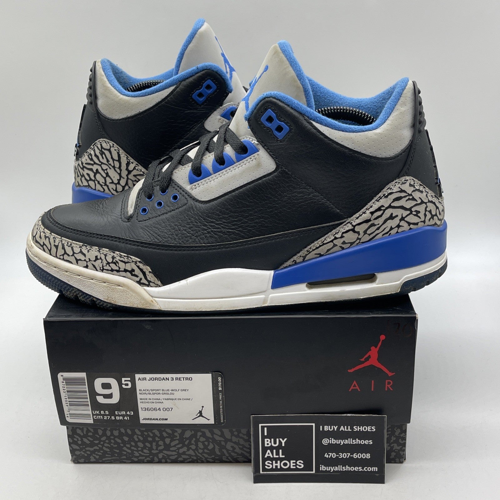 Size 9.5 - Air Jordan 3 Retro Sport Blue (136064-007)