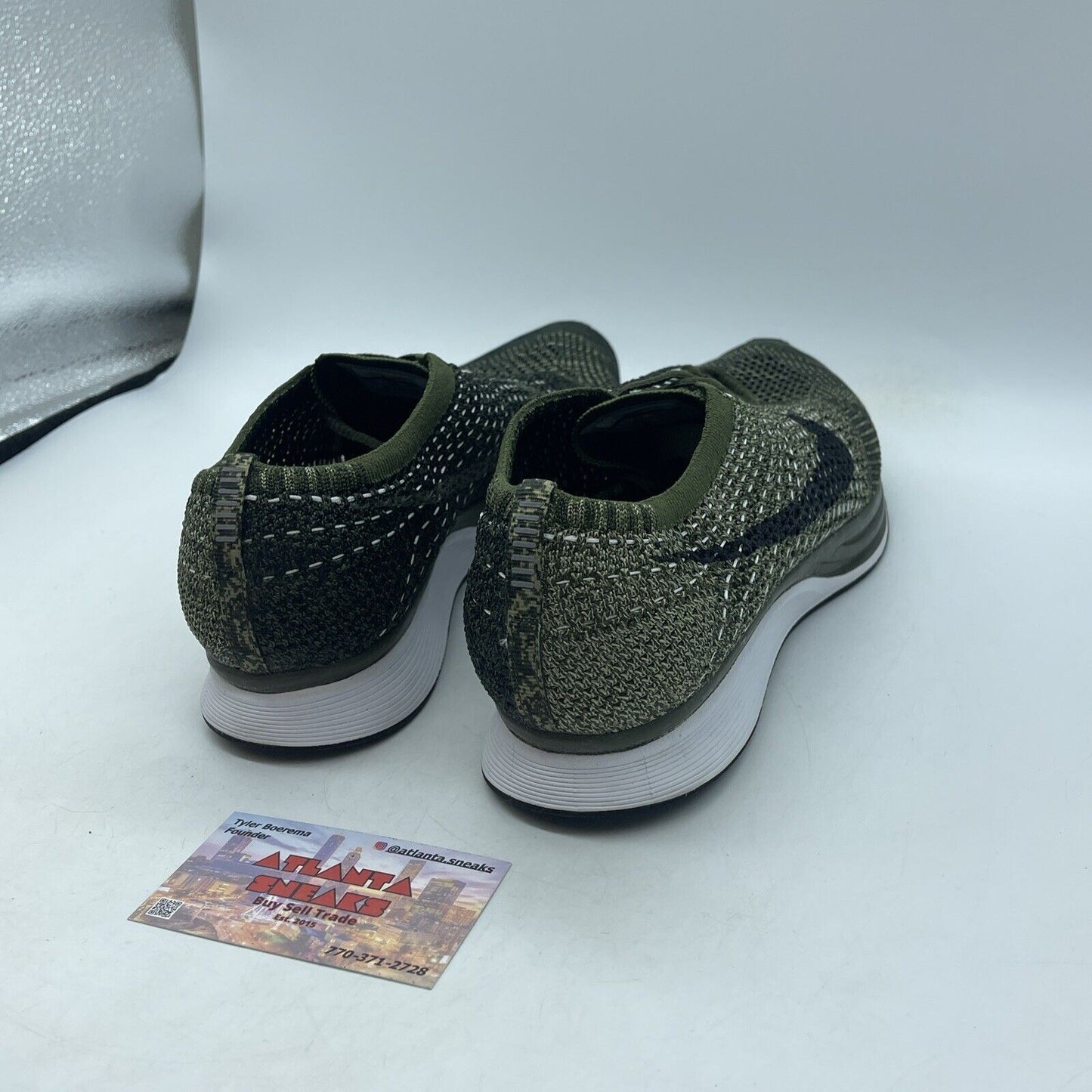 Size 11 - Nike Flyknit Racer Earth Tones Green Black White Suede (862713-300)