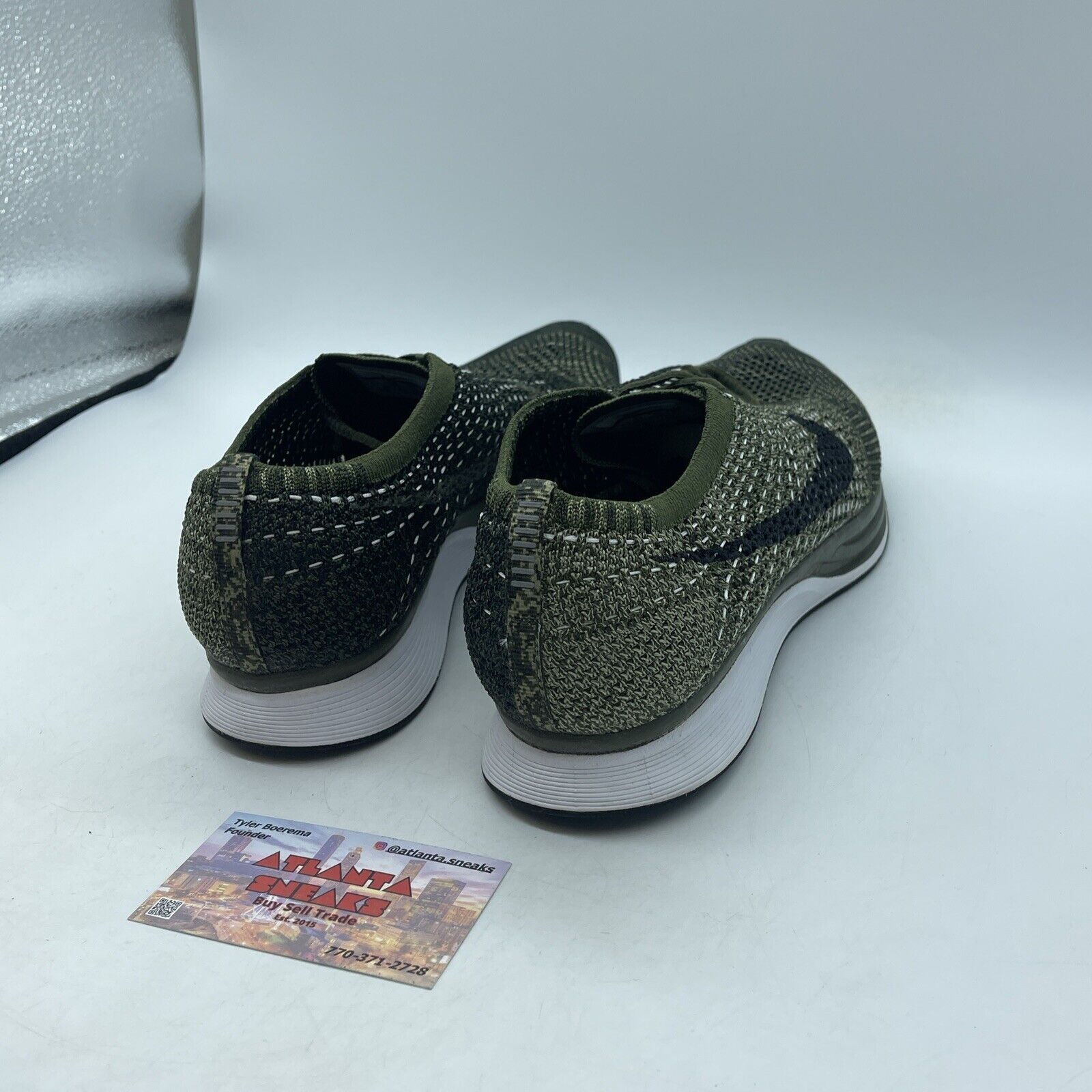 Size 11 - Nike Flyknit Racer Earth Tones Green Black White Suede (862713-300)
